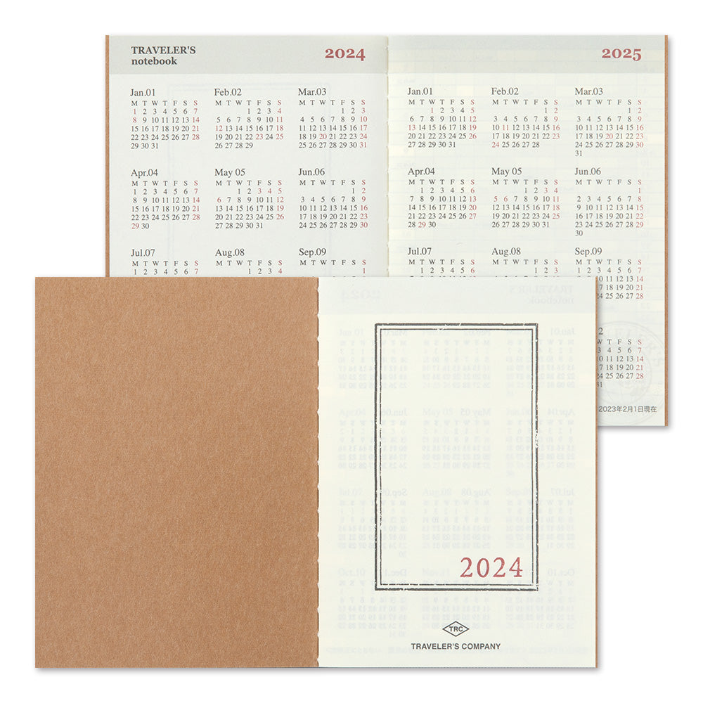image of TRAVELER'S notebook Passport Size 2024 Monthly Diary- inside front page and year at  a glance pages