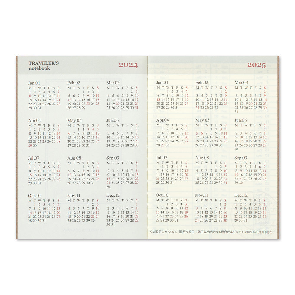 image of TRAVELER'S notebook Refill- Passport Size- 2024 Weekly Diary yearly calendar