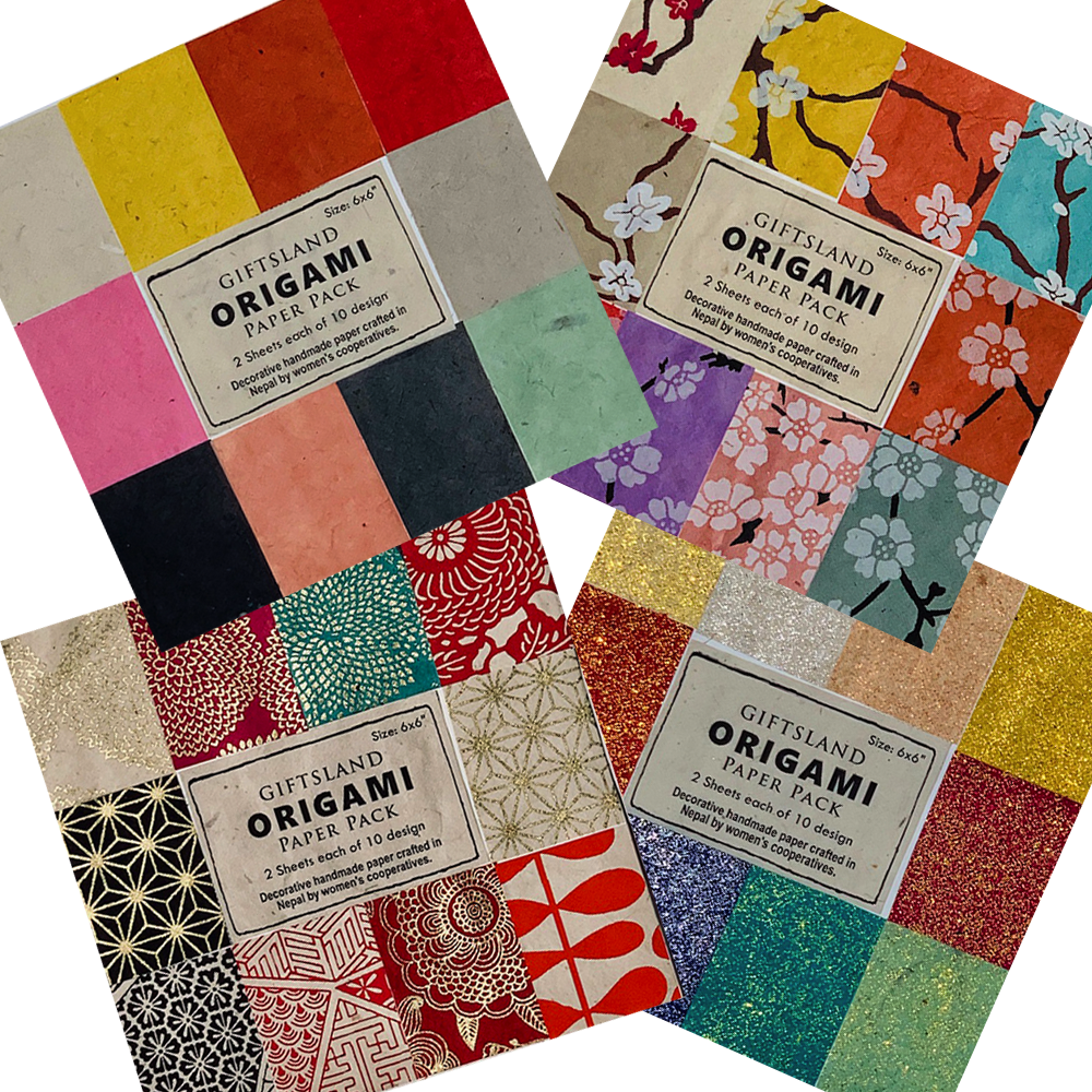 Origami Lokta Paper PackS- 4 styles- solid, blossom, patterned, glitter