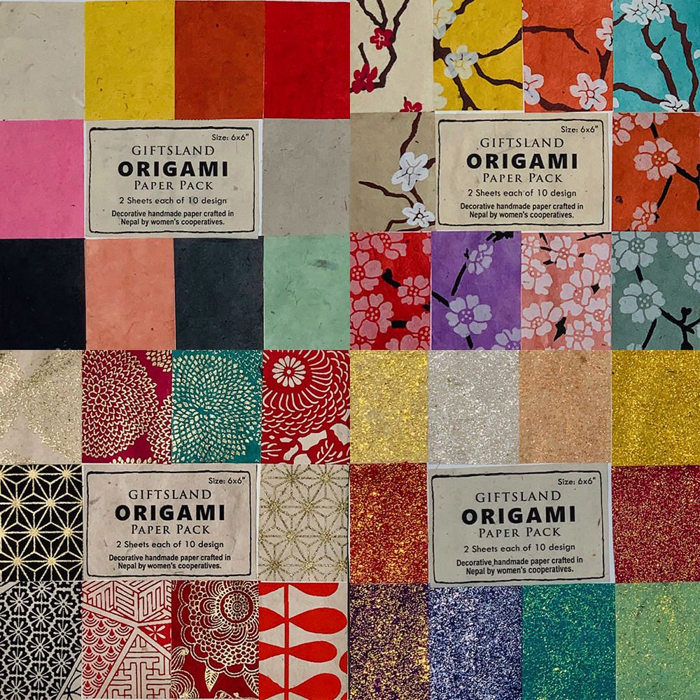 Origami Lokta Paper PackS- 4 styles- solid, blossom, patterned, glitter