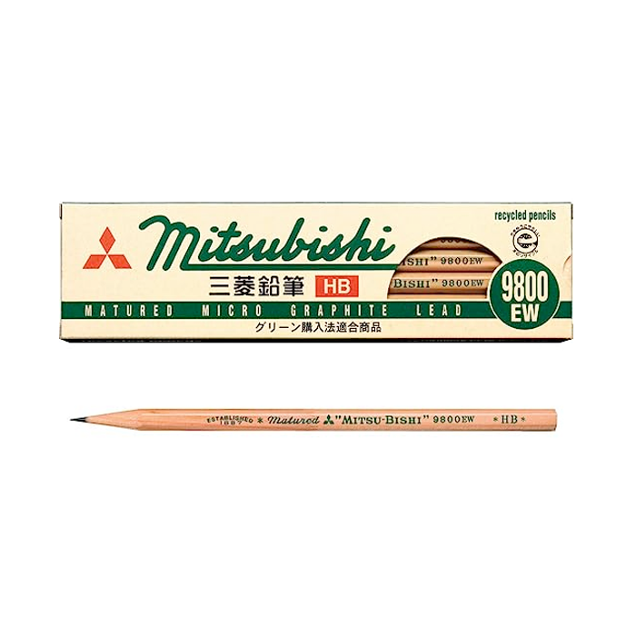 Mitsubishi 9800EW HB Recycled Pencils- box of 12 and single pencil