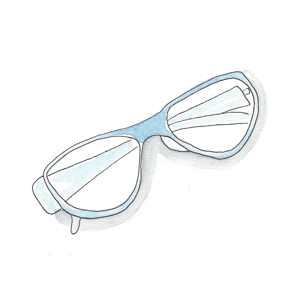 Drawing – A Path to Daily Meditation Class sample- eye glasses illustration with watercolor accents