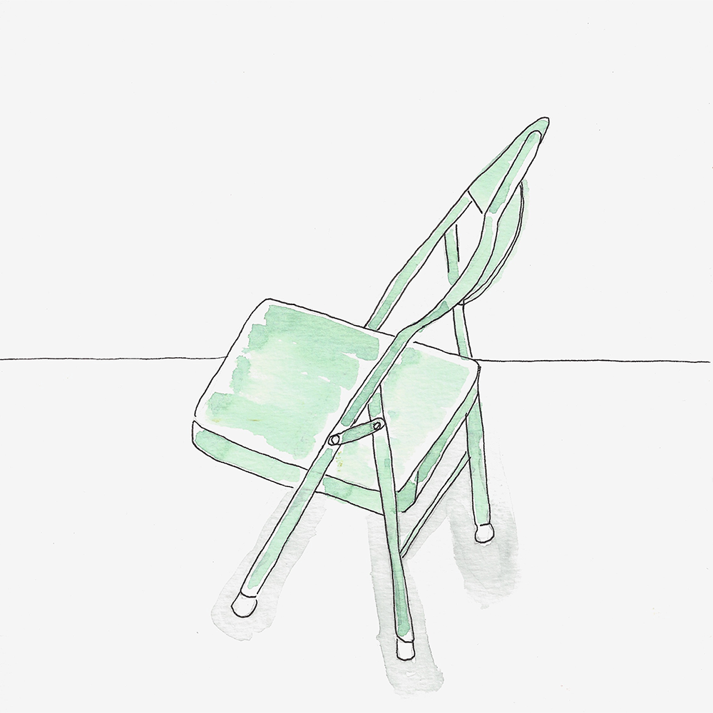Drawing – A Path to Daily Meditation Class sample- folding chair illustration with watercolor accents