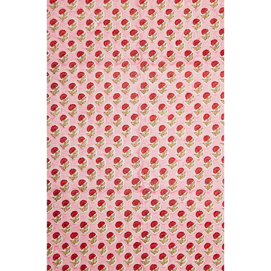 Handmade Indian Cotton Paper- Block Printed Red Daisy with pink background- full sheet