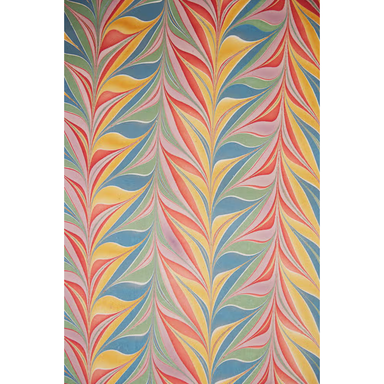Handmade Indian Cotton Paper- Marbled Feathers with metallic ink with many colors- full sheet example