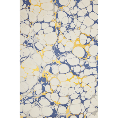 Handmade Indian Cotton Paper- Marbled bubble- blue and gold on white base- full sheet