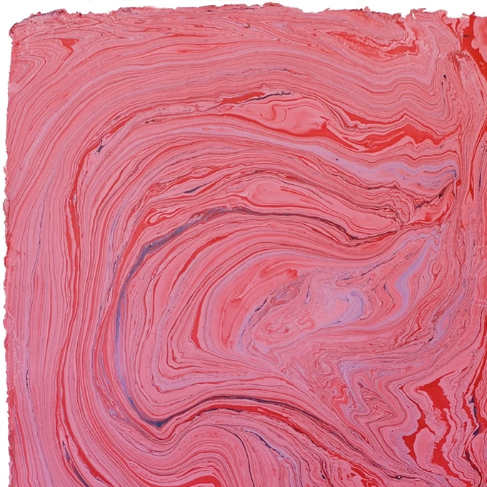 Marbled Paper- Hot Pink with Red and Blue with deckled edge