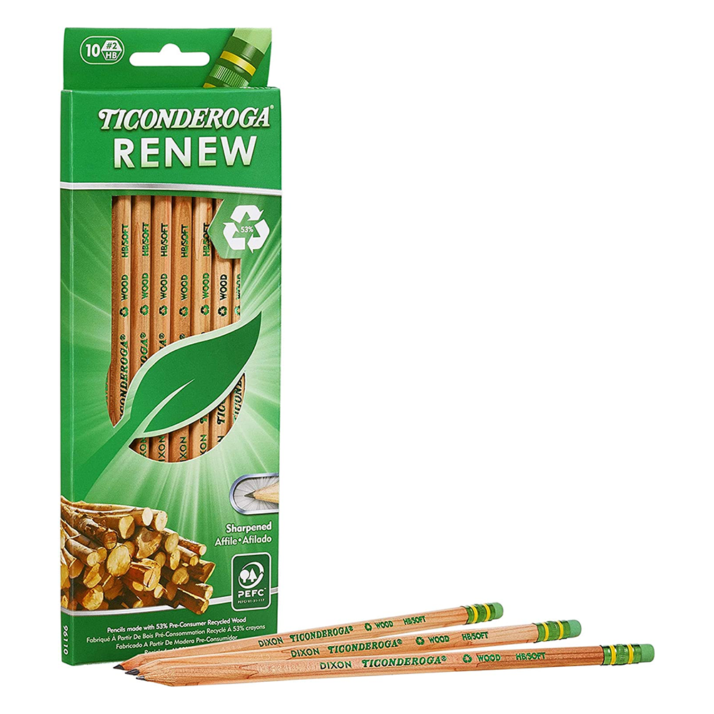 Ticonderoga Renew Recycled #2/HB Graphite Pencils- boz of 10 and 3 pencils shown
