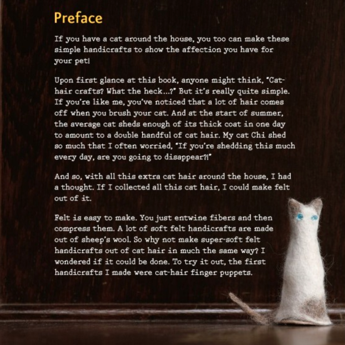 Crafting With Cat Hair book preface with miniature cat hair cat project