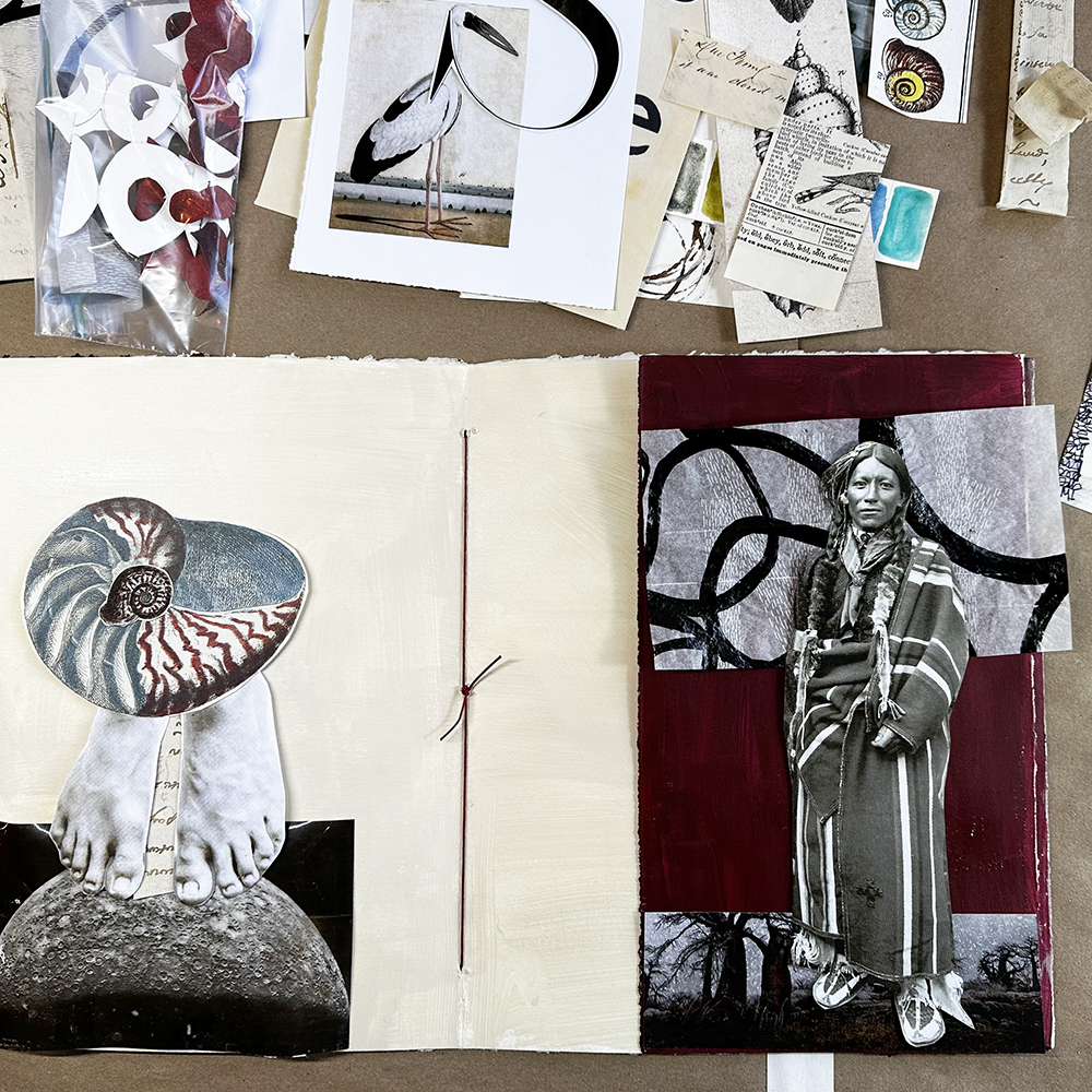 Visual Journaling - Return to the Analog World- handmade book with collage pages and materials