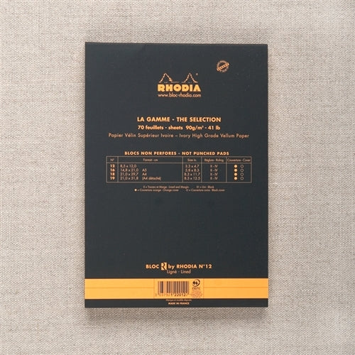 Rhodia R Lined Pad Black, 3.3 x 4.7 inches