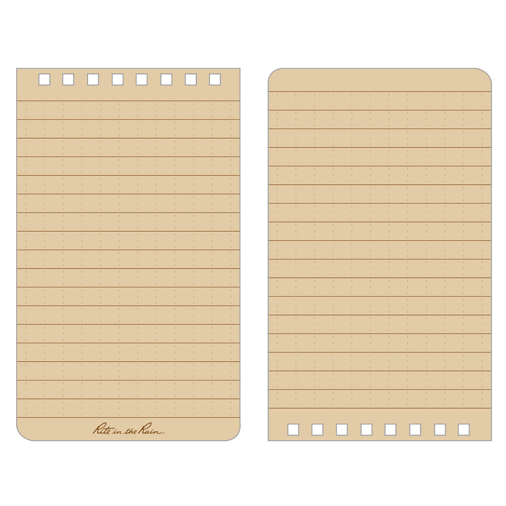 This top-spiral notebook features brown covers that house 50 sheets (100 pages) with the "universal pattern"- 1/4 inch rules with a faint 1/4 inch grid. 