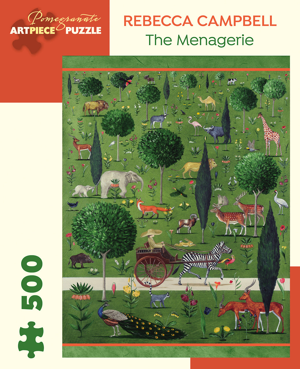 Take a carriage ride through Rebecca Campbell’s Menagerie, and you’ll find jungle animals portrayed in a style reminiscent of Indian miniatures and medieval tapestries. 