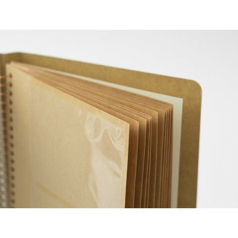 The Traveler's Company Spiral Ring Card File Notebook has 12 sheets (24pages) with 72 pockets ready to be filled.