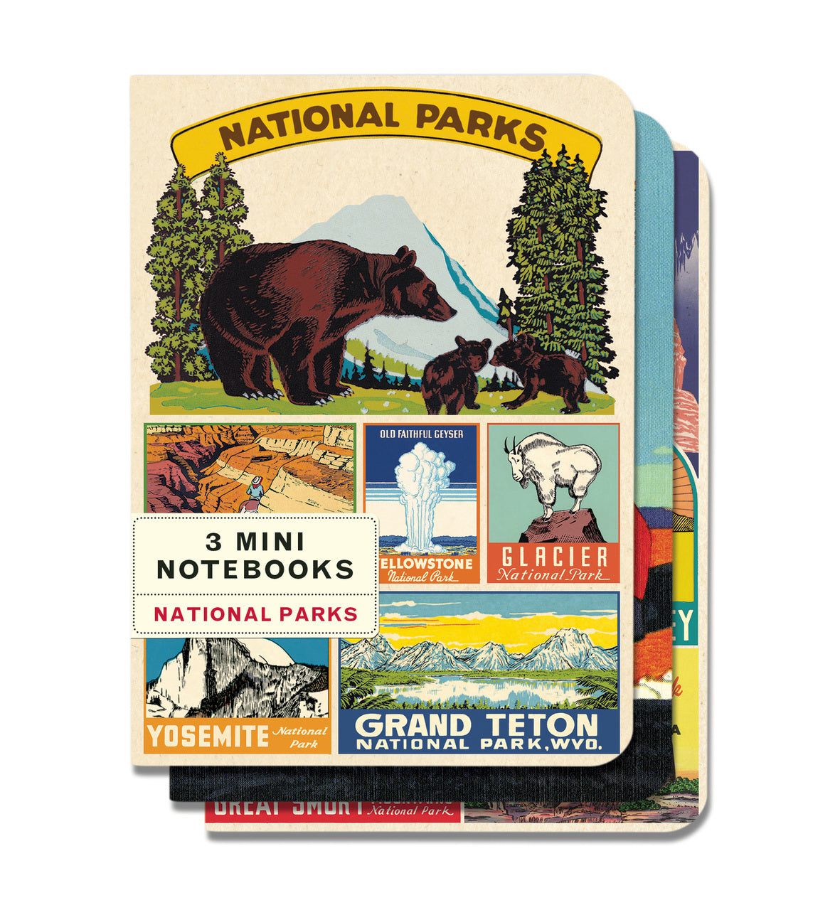 National Parks Mini Notebook Set- new for 2018! This set of three high quality notebooks features reproductions of vintage posters and advertisements from national parks around the country.