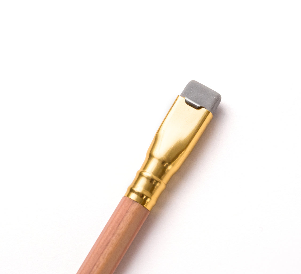 Blackwing Natural Extra Firm Writing Pencil detail of gold ferrule and grey eraser