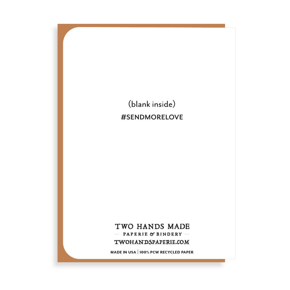 Two Hands Made black silhouette hand thank you card with kraft envelope- back side