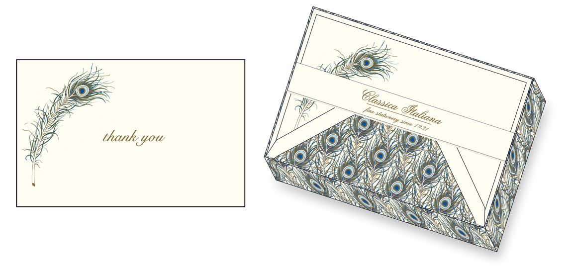 Peacock feather-patterned paper lines the envelopes in this set of classic Italian stationery by Rossi 1931.