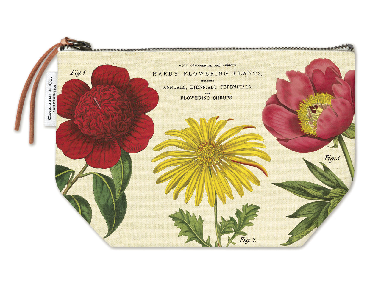 Cavallini & Co. Botanica Vintage Pouches feature vintage images from the Cavallini archives. 100% natural cotton bags are lined and have gusseted bottoms to stand on their own. 