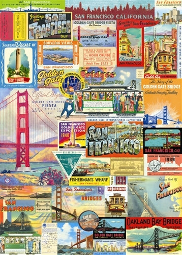 Cavallini San Francisco Decorative Wrap features a variety of images from San Francisco. 