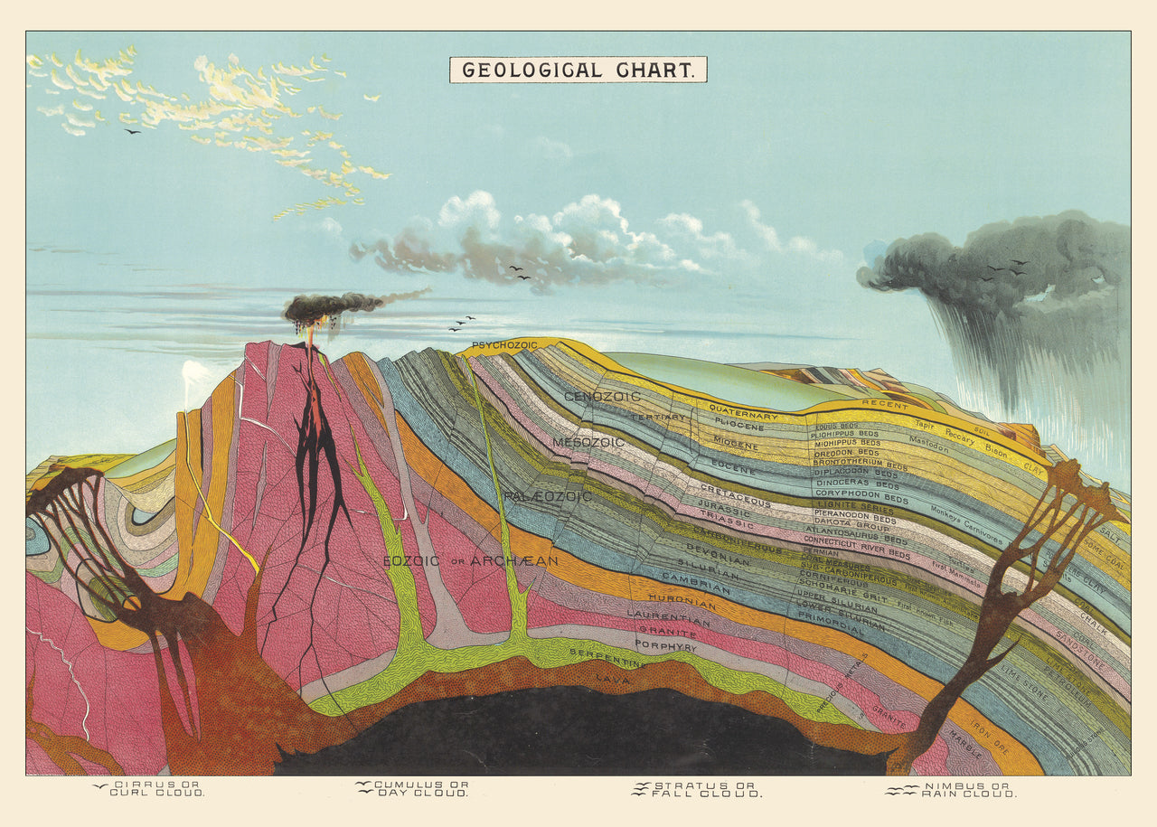 Geological Chart Decorative Wrap is a horizontal, idealized geological cross-section. The geological cross-section is at the heart of all field geology, and now it can be on your wall .