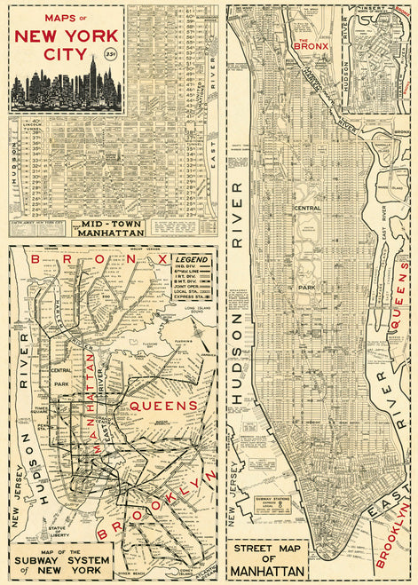 Cavallini & Co. New York Map 4 Decorative Paper