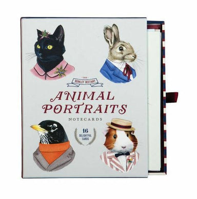 Animal Portraits Notecard set features 16 note cards, four each of four designs and 17 printed envelopes. Add a new twist to greetings and thank you notes with these fun and original designs.