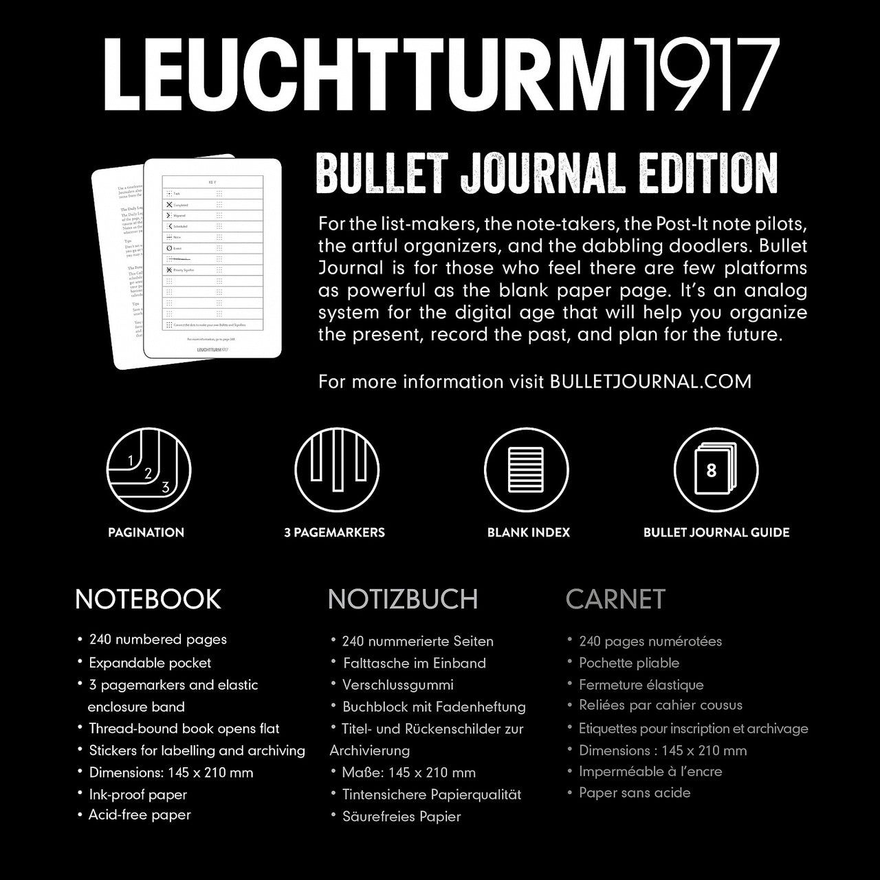 Leuchtturm1917 Bullet Journal Medium (A5) Hardcover- Dotted- Nordic Blue