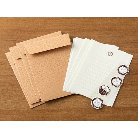 Each set has 4 sheets of paper measuring approximately 4 by 5 1/2 inches, along with four envelopes, and four hedgehog stickers.