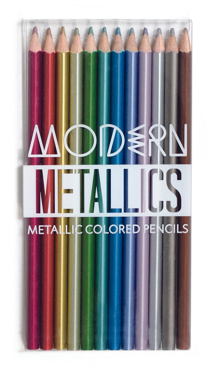 Modern Metallics Colored Pencil set- a set of 12 colored pencils with metallic sheen to enhance your coloring endeavors!