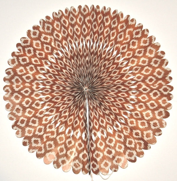 Handmade Lokta Paper Rosette- Ikat Copper on Cream- 16 Inch diameter.