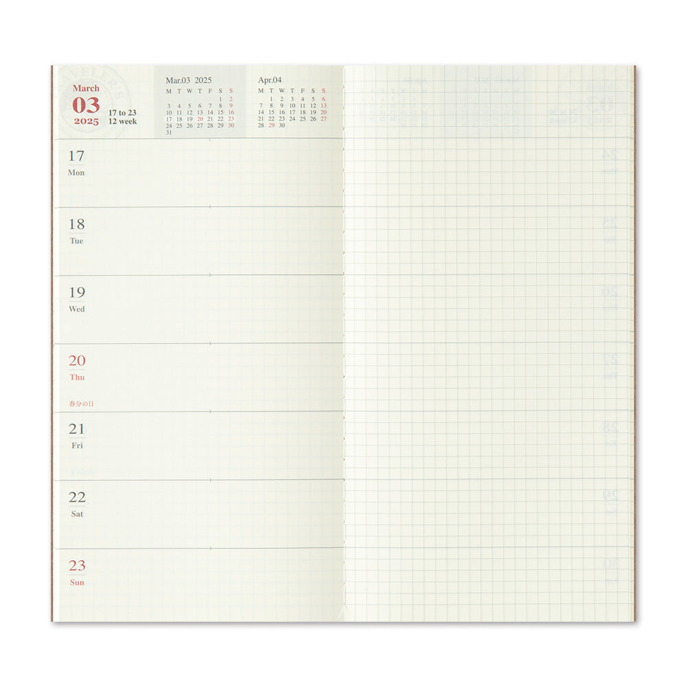 TRAVELER'S notebook Refill- Regular Size- 2025 Weekly Calendar and Memo Diary