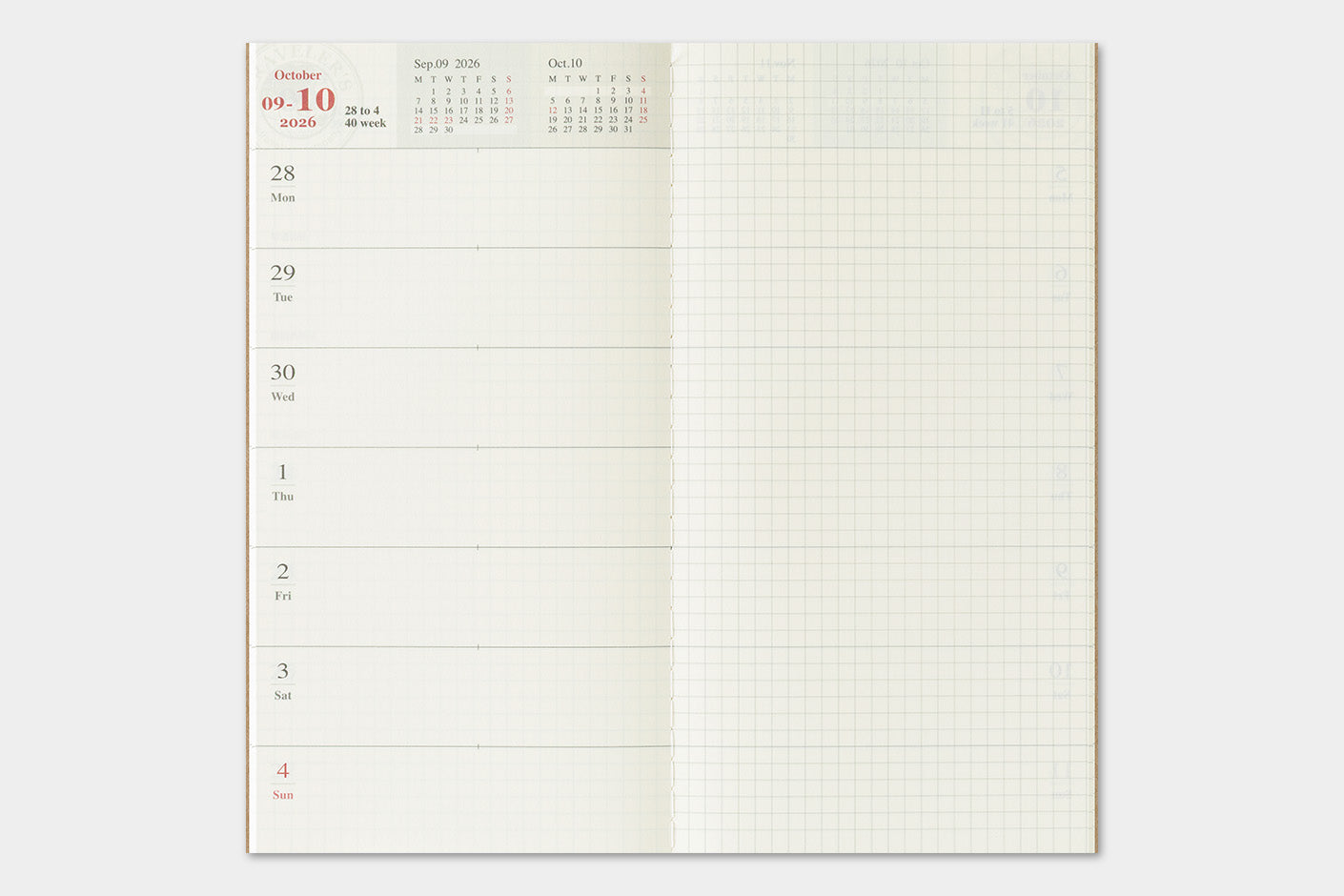 TRAVELER'S notebook Refill- Regular Size- 2026 Weekly Calendar and Memo Diary