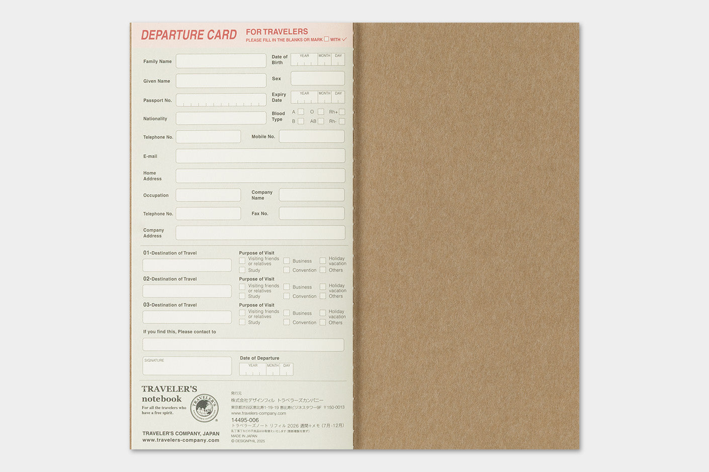 TRAVELER'S notebook Refill- Regular Size- 2026 Weekly Calendar and Memo Diary