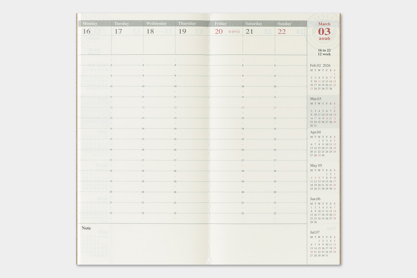 TRAVELER'S notebook Refill- Regular Size- 2026 Weekly Vertical Diary