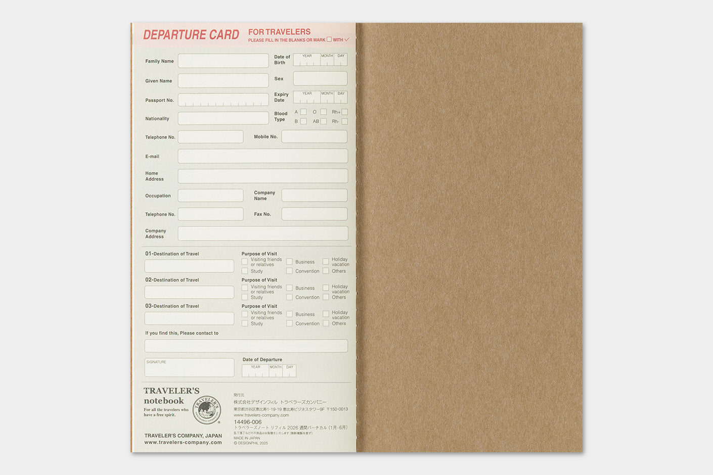 TRAVELER'S notebook Refill- Regular Size- 2026 Weekly Vertical Diary