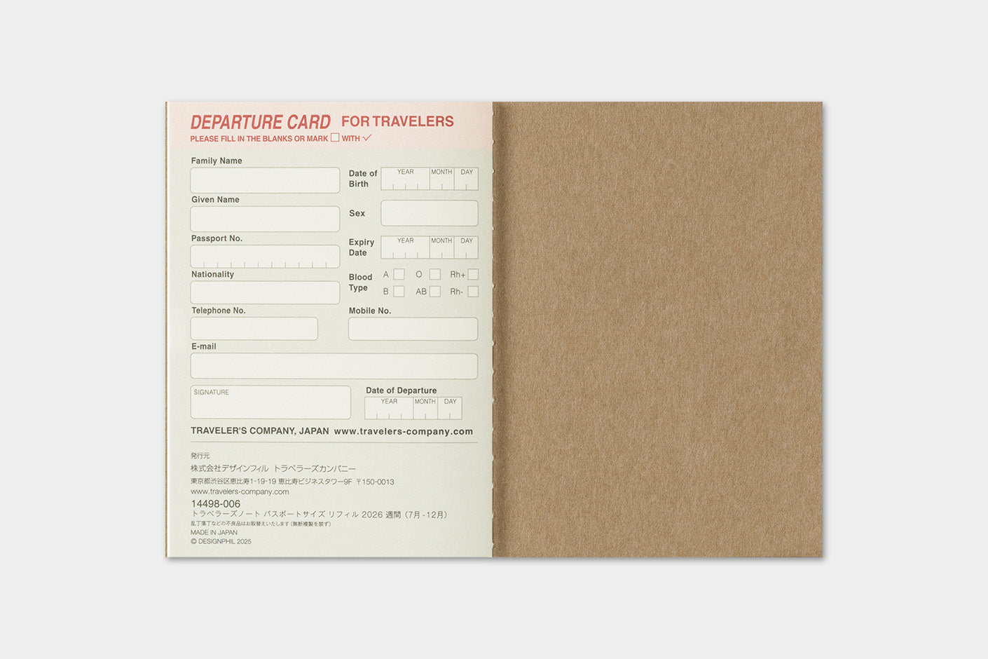 TRAVELER'S notebook Refill- Passport Size- 2026 Weekly Diary