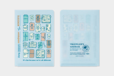TRAVELER'S notebook 2027 Passport Clear Folder- image shows both front and back of blue-tinted "clear folder" for 2027