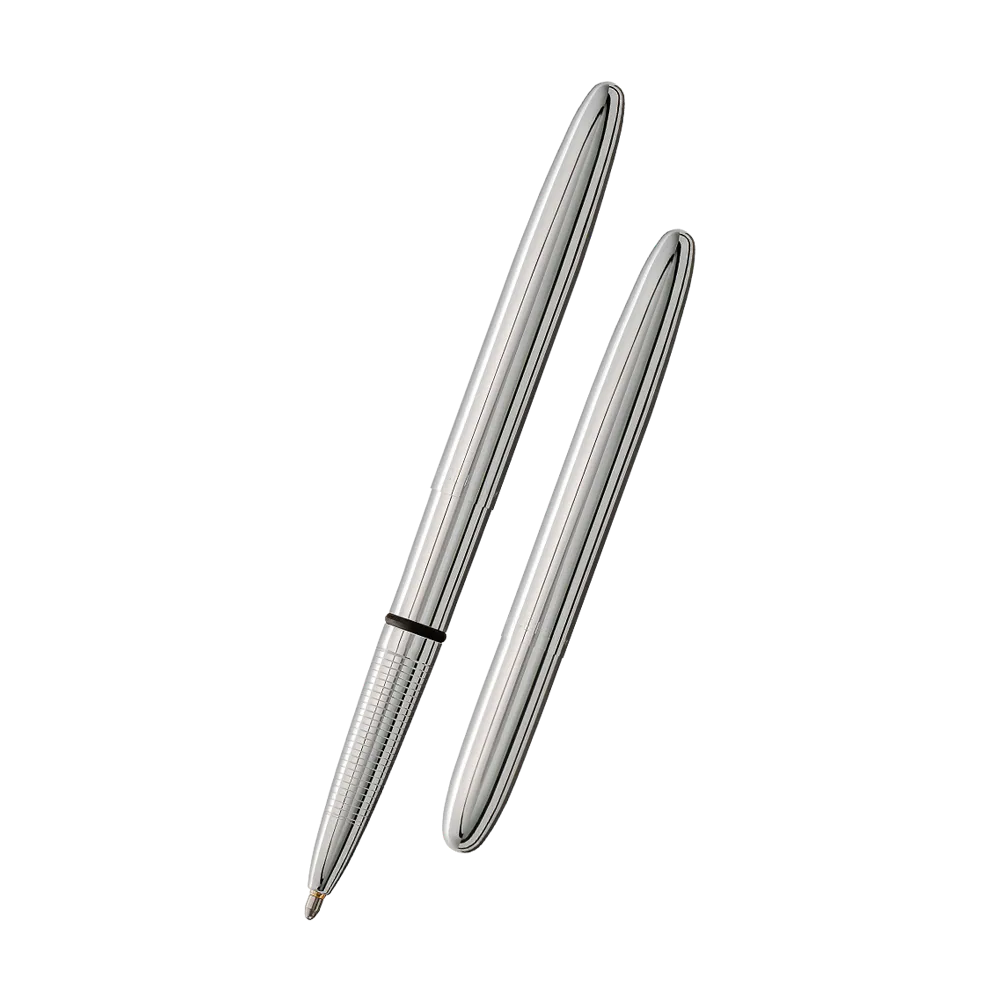Image of Fisher Bullet Space Pen- Chrome shown closed and open