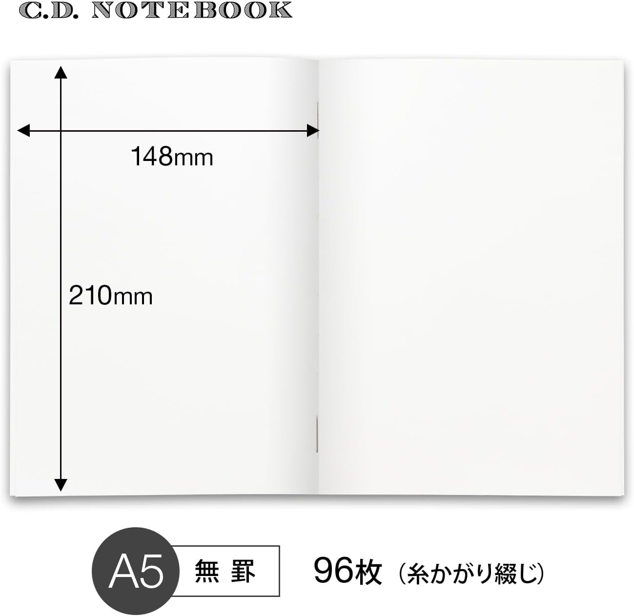 Apica Premium CD Notebook- A5 Size plain page example with dimensions