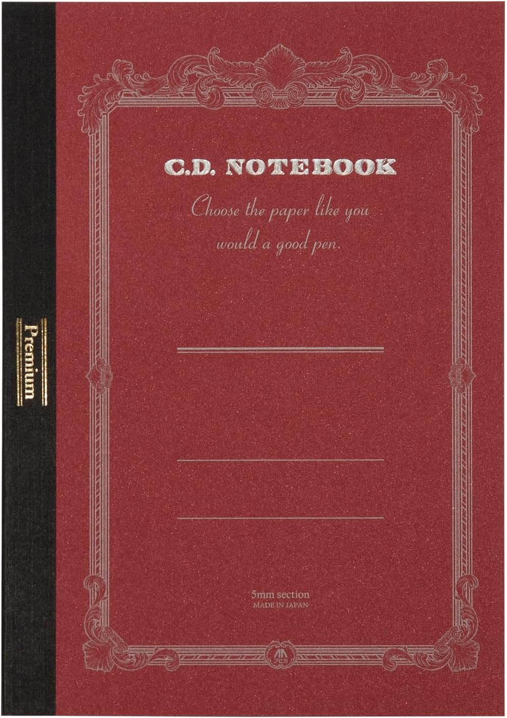 Apica Premium CD Notebook- A5 Size- Red notebook with decorative border and text on a red background