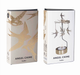 Two product boxes for an Angel Chime Swallow, one showing gold bird illustrations on a light beige background and the other showing the gold metal swallow chime with a tealight candle in a white box, set against a plain white background.