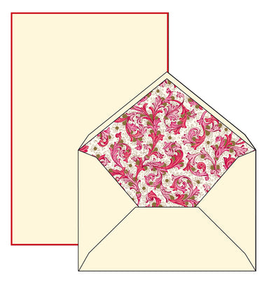 image of Rossi 1931 Writing Set with Red Border and Lined Envelopes- 6.25 by 8.5 inches