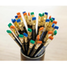 Blackwing Pencils in a cup showing variety of eraser colors- bluem green, orange