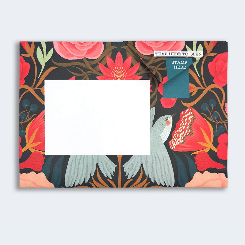 Pigeon Post- Bright & Beautiful floral and bird theme version #1 showing address area