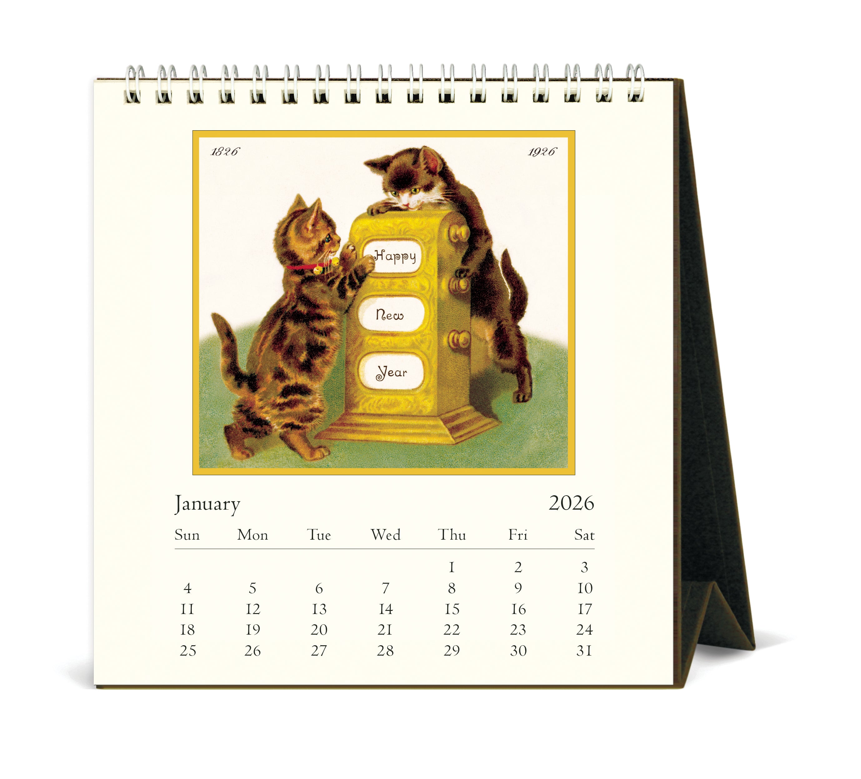 2026 Cavallini & Co. Vintage Cats Desk Calendar January page