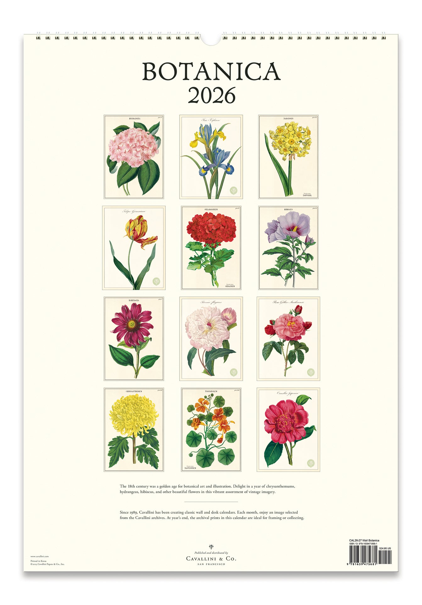 2026 Cavallini & Co. Botanica Wall Calendar back cover image 