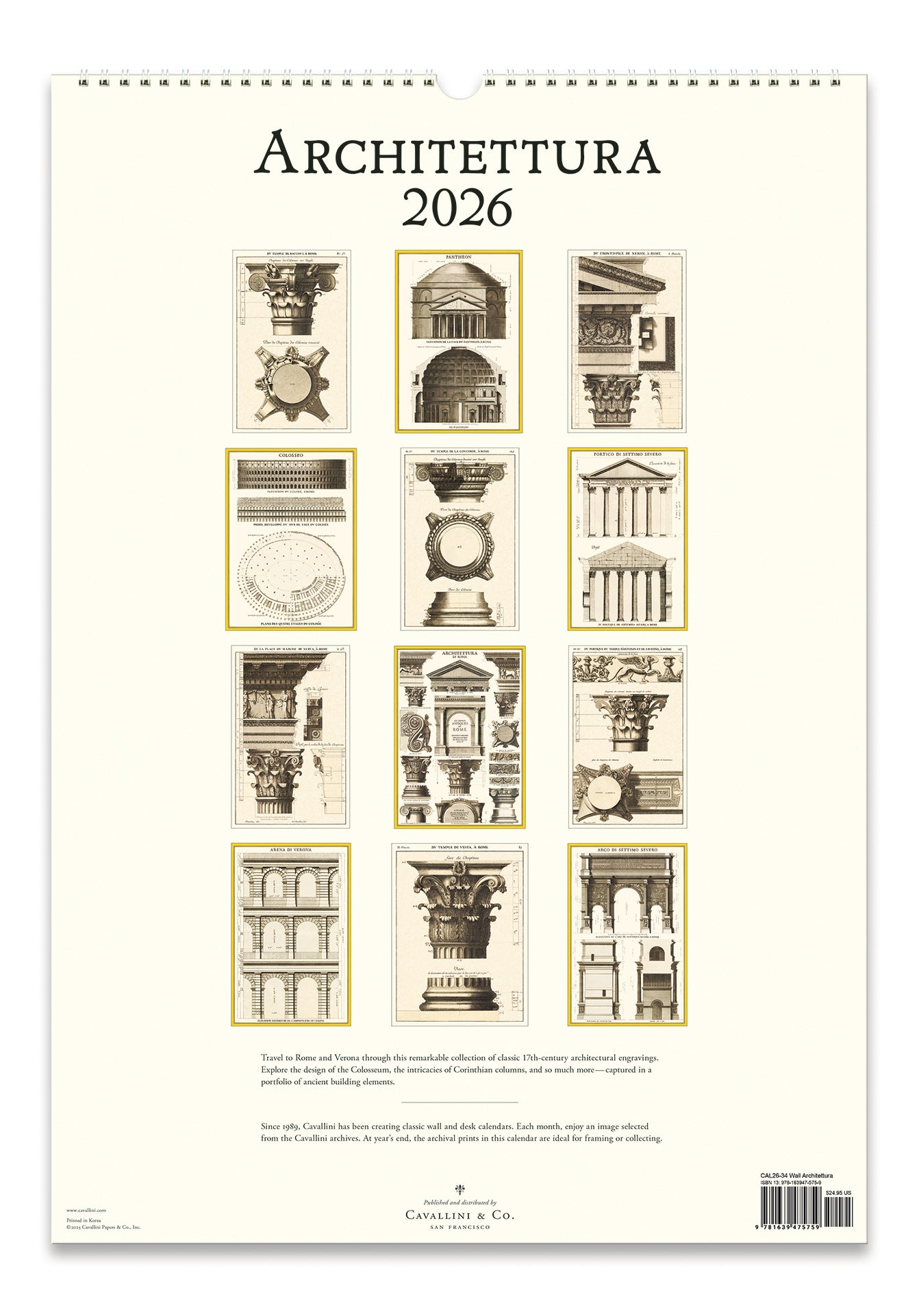 2026 Cavallini & Co. Architettura Wall Calendar back cover image