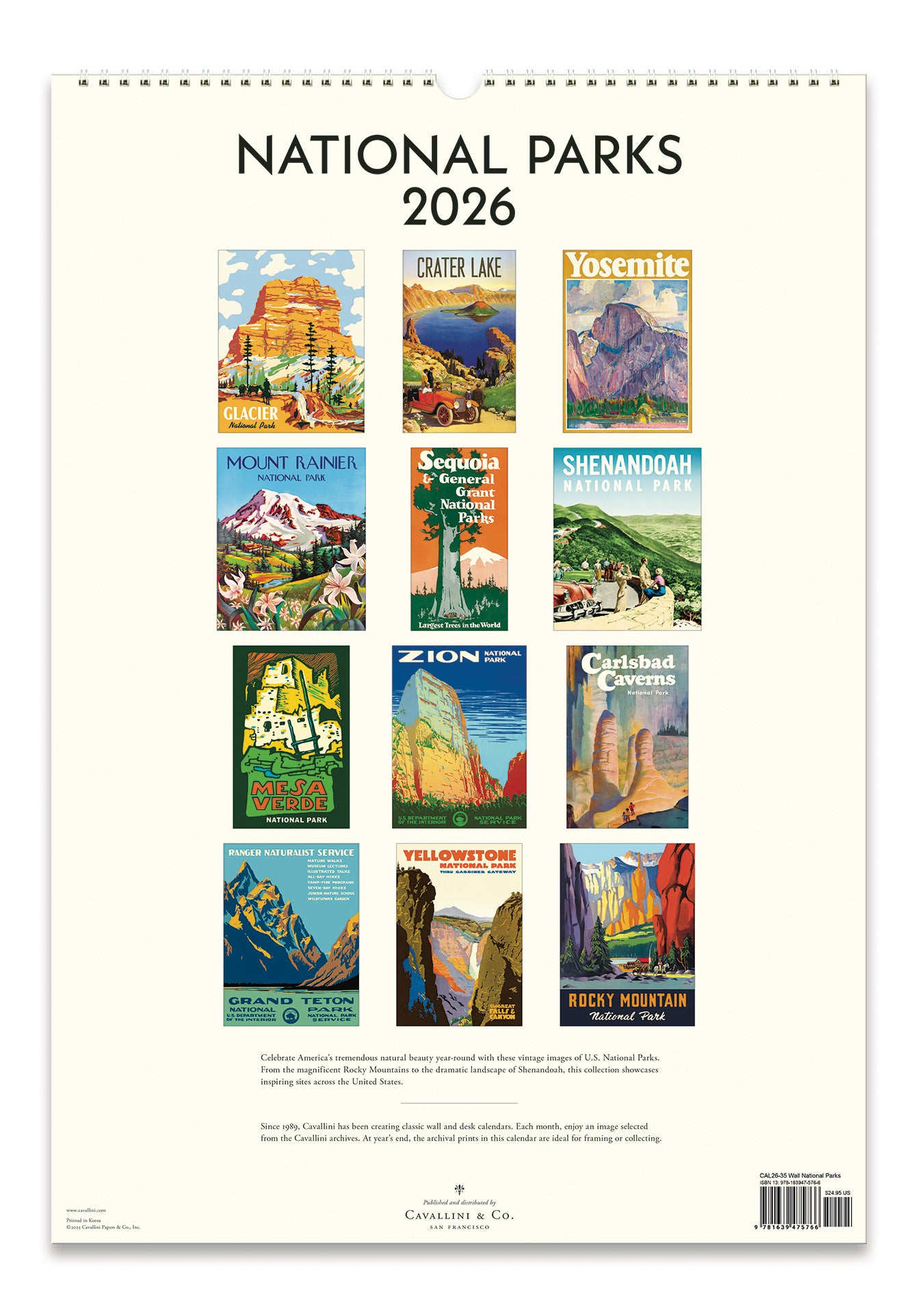 2026 Cavallini & Co. National Parks Wall Calendar back cover image
