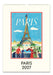A Paris 2027 wall calendar showing the front cover. The design features a cream border, a central illustrated scene of the Eiffel Tower with people in the foreground under a blue sky, and the text 'PARIS 2027' printed below.
